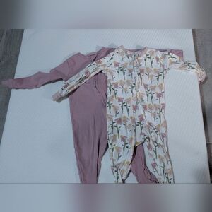 cloud island Mauve and Floral Zip-Front One-Piece Footies